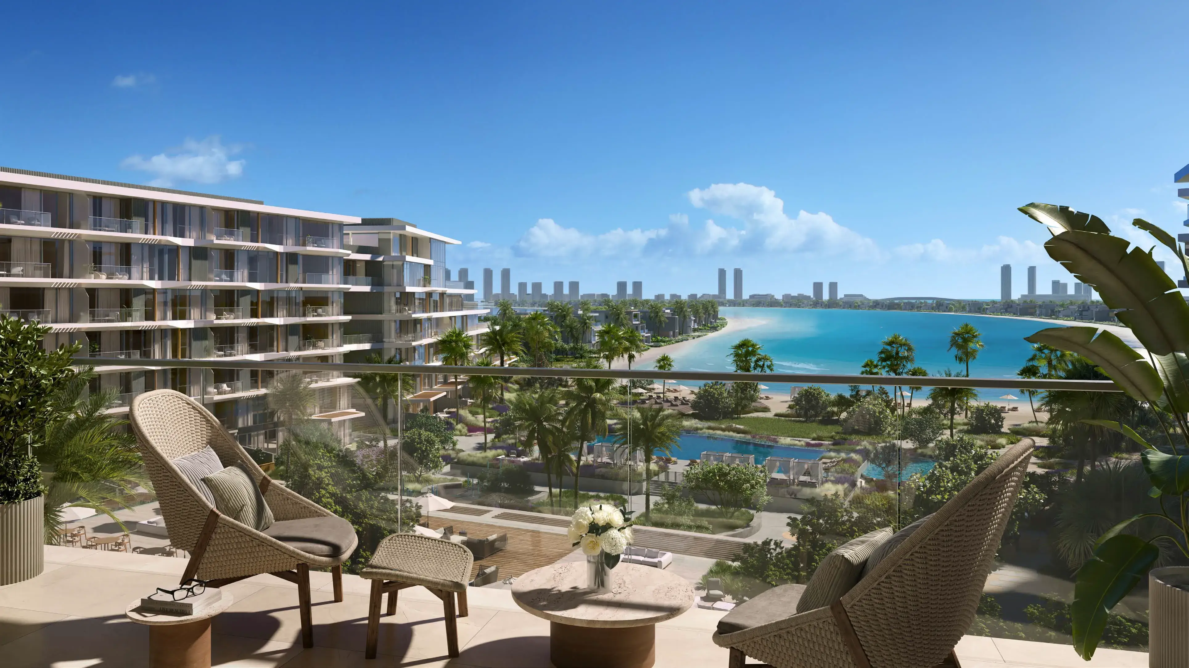 Palm Central waterfront terrace with panoramic sea views